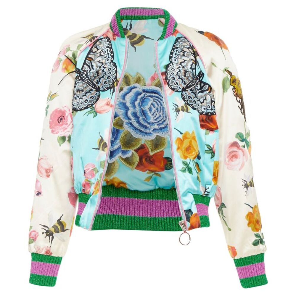 GUCCI 2016 Michele Runway blue silk insect embroidery bomber jacket IT36 XXS - Picture 3 of 10